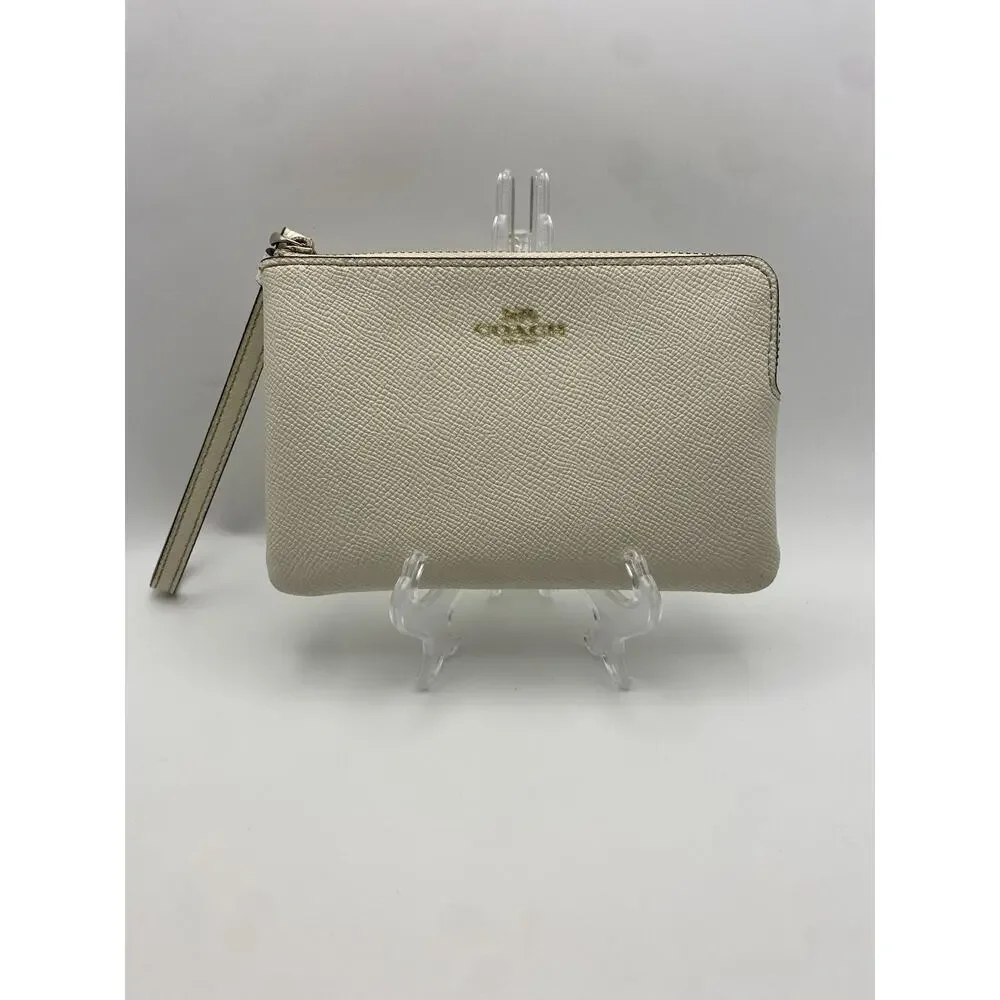 COACH Crossgrain Leather Corner Zip Wristlet Wallet Chalk F58032 MSRP $75